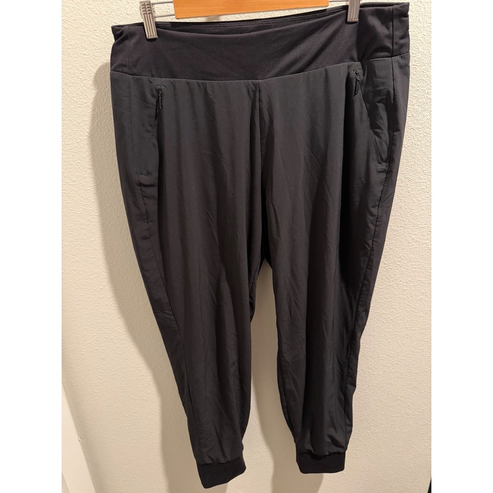 Athleta Black Joggers Tapered Active Pants Women Size 16 Zipper Pockets